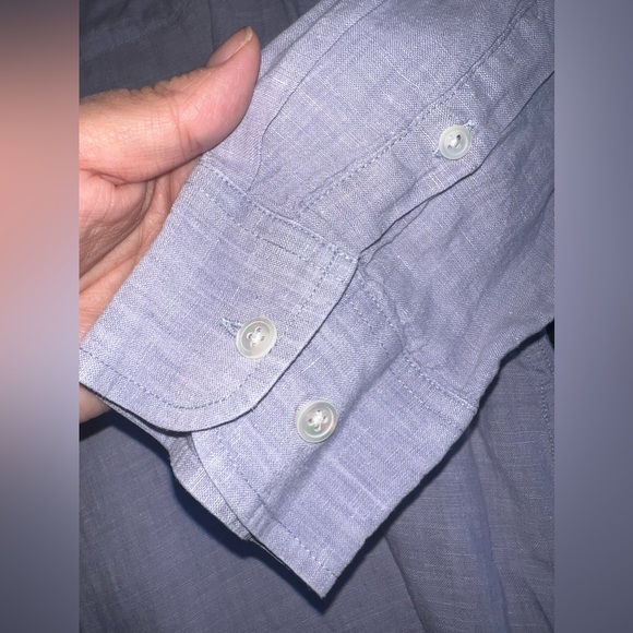 Grant Thomas Men’s Pure Linen Light Blue Button Up Shirt Size Large EUC - Picture 3 of 4